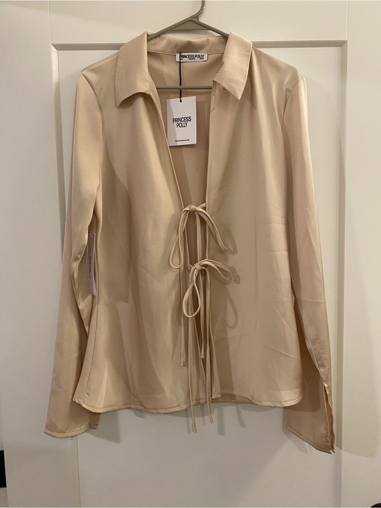 Princess Polly Tops - Princess Polly Cream Satin Tie-Front Blouse